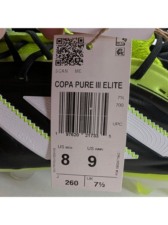 Adidas Soccer Cleats Mens Size 8 Copa Pure 3 Elite FG Core Black White JH6304 main image 7